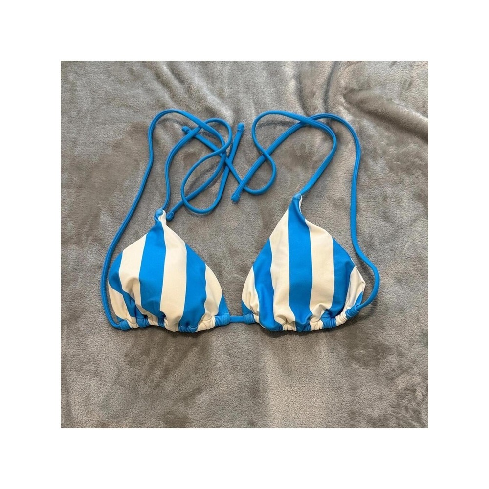 Blue & White Striped Triangle Bikini Top - Women